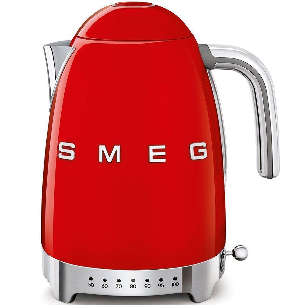 SMEG Wasserkocher mit Temperatureinstellung 50-100°C Edelstahl Kocher,2400,00 W, 360°Basis elektrischer Wasser Kocher mit Temperatureinstellung Rot