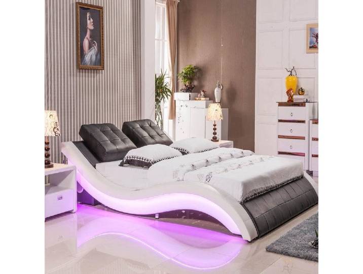 Xlmoebel Polsterbett Luxus Bett mit Lederbezug, LED-Beleuchtung und Lautsprechern (Bett, 1-tlg., Bett), Hergestellt in Europa