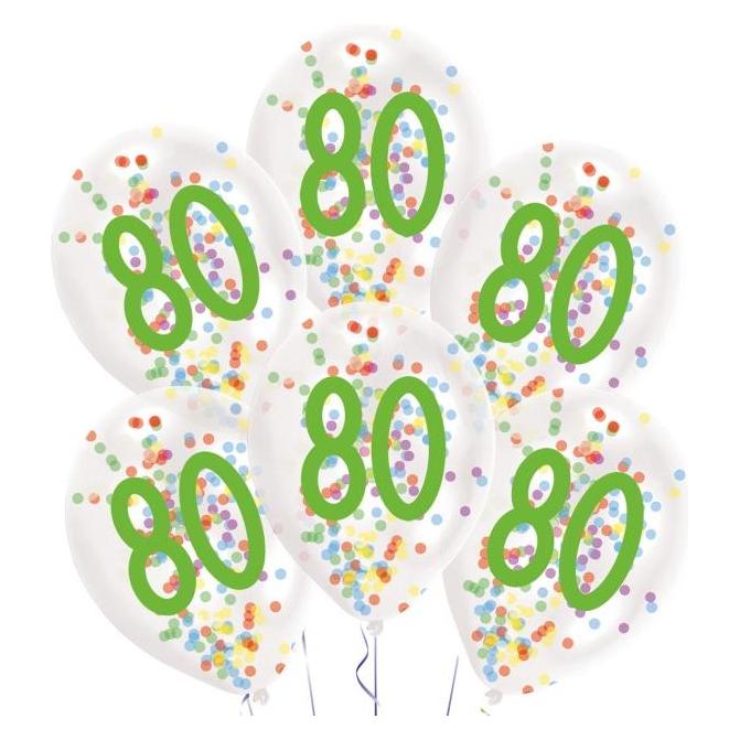 Magni 9909844 - Latexballons Konfetti, Zahl 80, 6 Stück, circa 27,5 cm, mit Füllung, Zahlenballons (6x) (9909844)