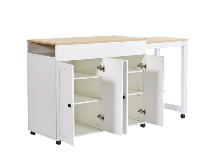 Gisaae Kücheninsel ausziehbarer Bartisch 118-180×50×94cm, 6 Ablageflächen, Weiß, Holz, Mode, Küche mit Insel,Rechteckig, 50x94.6x180 cm, Küchen, Küchenmöbel, Kücheninseln