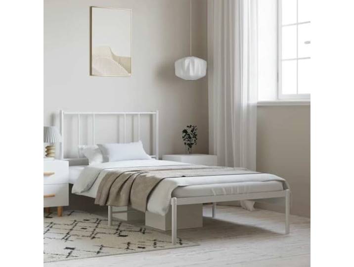 RJPLMFV Bettgestell, Metall, Weiß, 100 x 200 cm Pulverbeschichteter Stahl, inklusive Latten, Kopfteil, Stauraum unter dem Bett