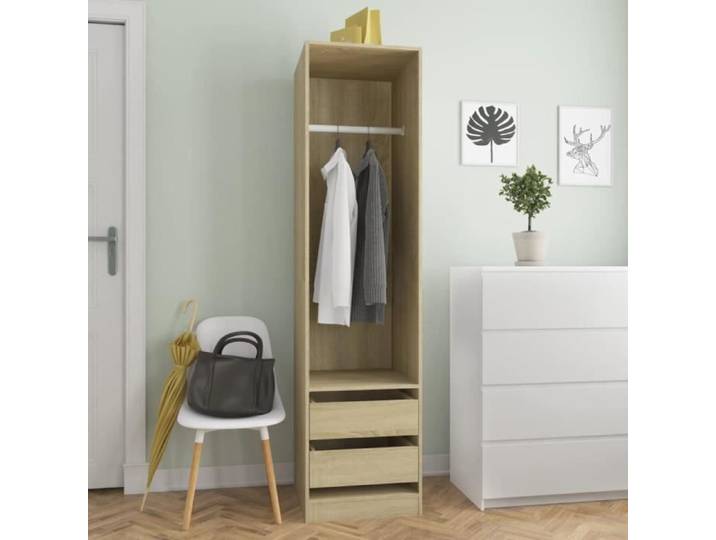 Armoire de chambre Garde-robe - JOLI - style contemporain - 2 tiroirs - chêne sonoma