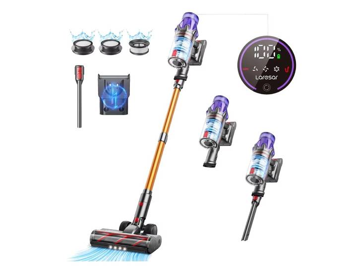 Laresar Aspirateur sans fil V7, 500W, puissance d'aspiration 50000PA, déterminer les appareils ménagers intelligents, tasse à poussière perfecBattery