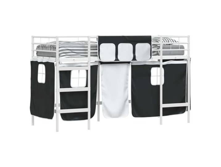 PUGYNBK Etagenbett für Kinder mit Vorhängen, Metall, 100 x 190 cm Kopfteil zur Wandmontage, feste Leisten, Pulverbeschichtung, Spielraum