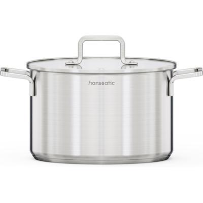 Kochtopf HANSEATIC "DAILY", silberfarben, H:15cm Ø:24cm, Töpfe, Kochtopf, handfreundliche Griffe, Literskala, Glasdeckel, Induktion