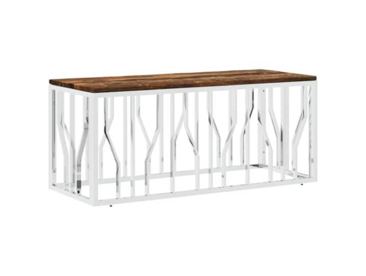 GHVBNMF Couchtisch Edelstahl & Massives Altholz 110x45x45 cm Wohnzimmer Unikat aus recyceltem Massivholz mit robustem Edelstahlrahmen für Wohnzimmer, Flur oder Empfangsbereich.