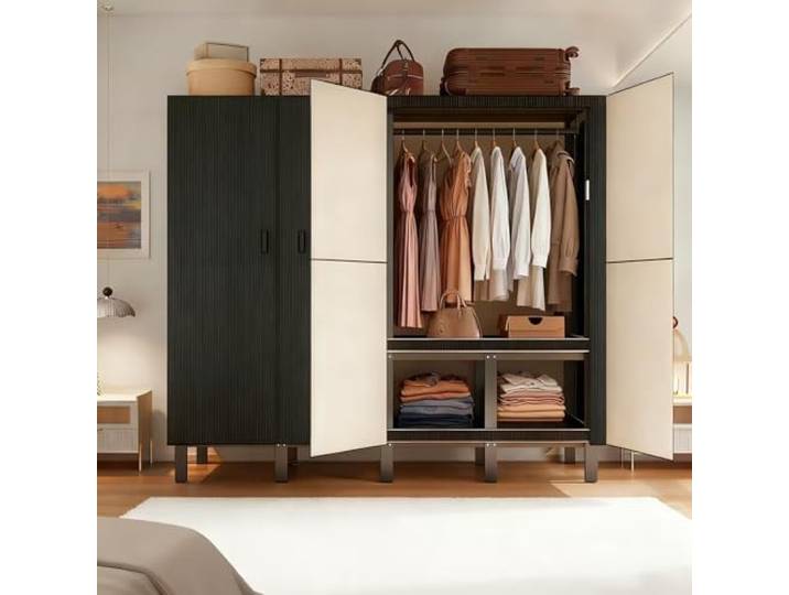 Gpbmn Faltbarer Kleiderschrank mit Magnettür, Tragbarer mit Großer Kapazität, Metall aus Stahlrohr，Schwarz：100 * 52 * 170cm