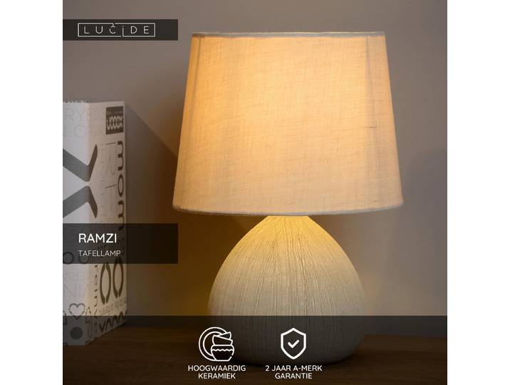 Lucide RAMZI - Tafellamp - Ø 18 cm - 1xE14 - Beige - Japandi