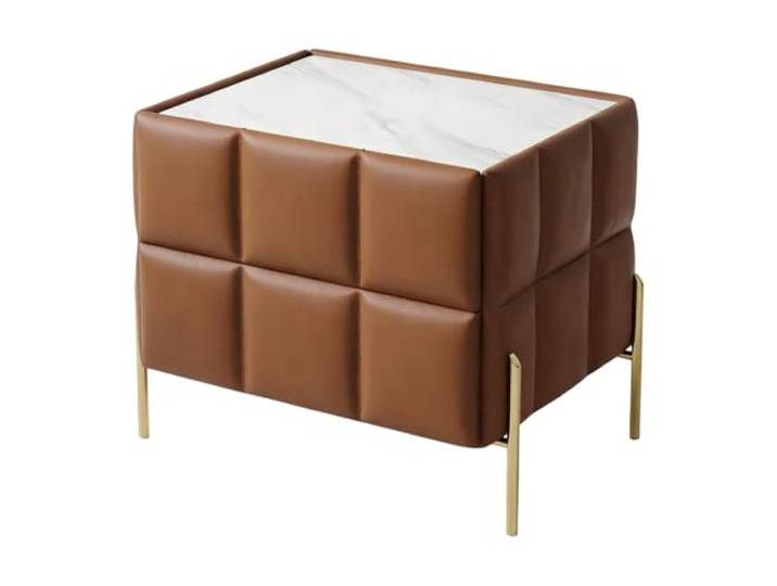 Nachttische Nachttisch mit erhöhten Kanten, Steinplatte, Metallbeinstütze Zwei Schubladen for Schlafzimmer(Orange)