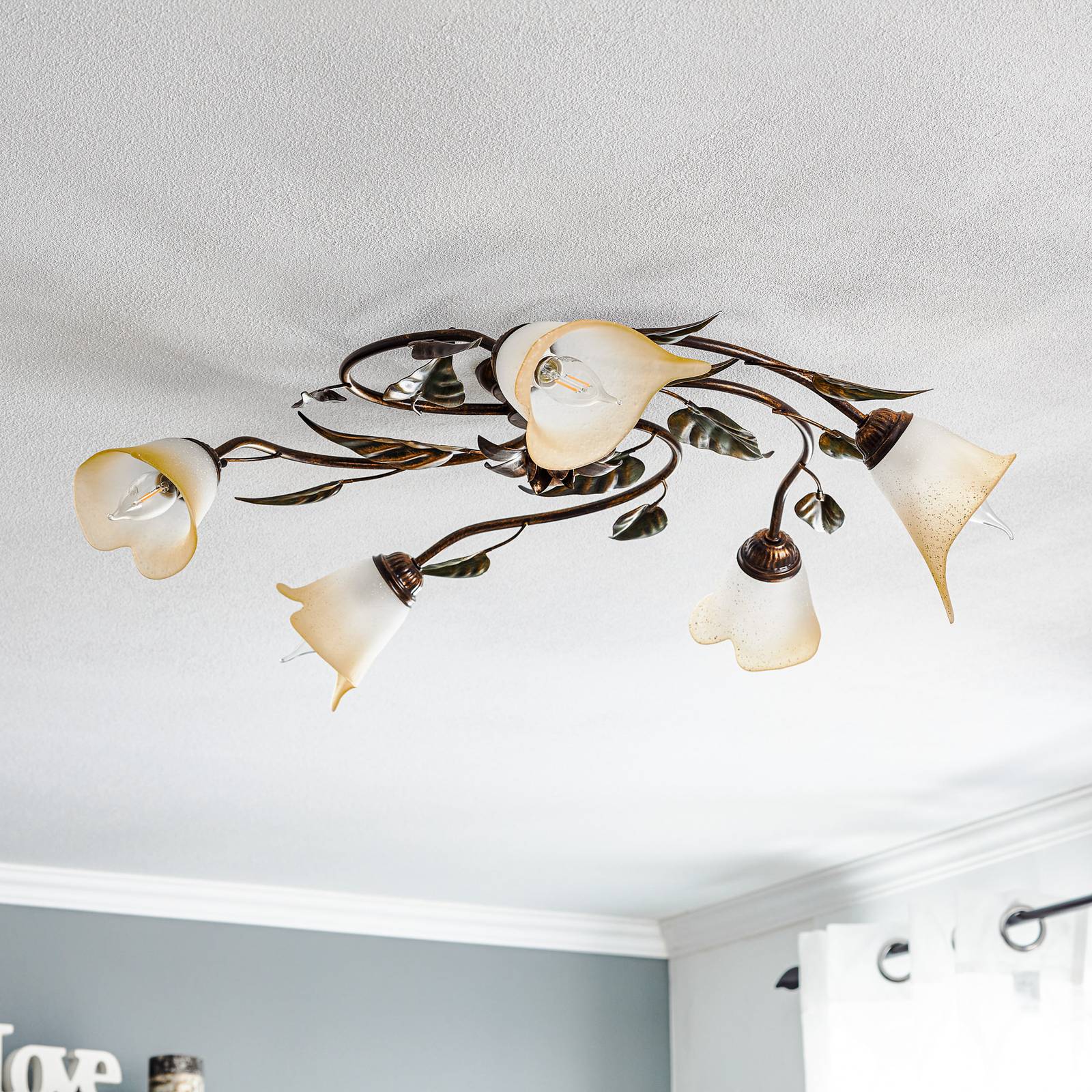 Ceiling Light Miranda ONLI, dimmable, Bronze / antique brass, Living / Dining Room, metal, Florentine, Ceiling Light