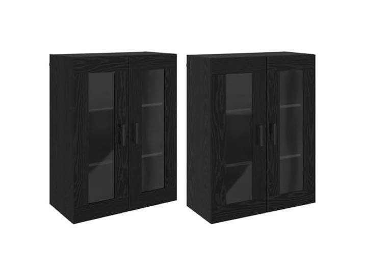 Fisinber Wandschrank 2er Set Schwarz Eichen-Optik mit Glastüren 90cm Stilvoller Hänge-Schrank fürs Wohnzimmer mit 4 Glastüren, viel Stauraum und robuster Holzwerkstoff-Konstruktion.