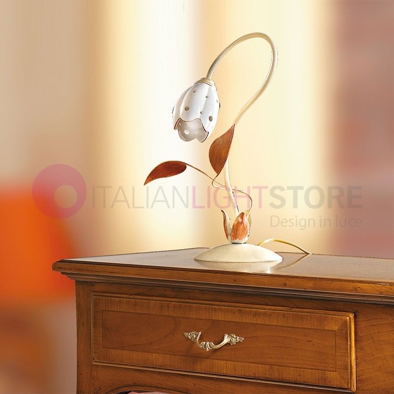 Tulipano Lampada Da Tavolo Ferro E Ceramica Rustica Country