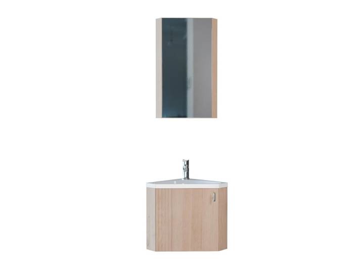 Meuble lave-mains d'angle décor chêne + robinet + armoire miroir