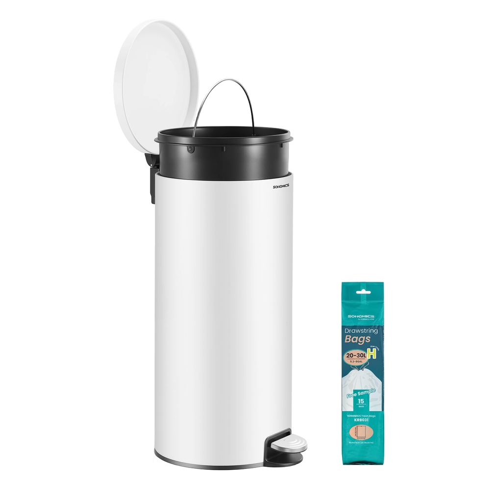SONGMICS Mülleimer rund 30 L mit Pedal herausnehmbarer Inneneimer wolkenweiß LTB031WZ02