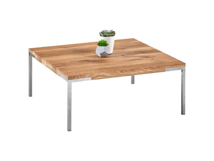 Novel Couchtisch, Eiche, Edelstahl, Holz, Metall, Eiche, massiv, quadratisch, eckig, 80x33.5x80 cm, Wohnzimmer, Wohnzimmertische, Couchtische, Couchtische Metall