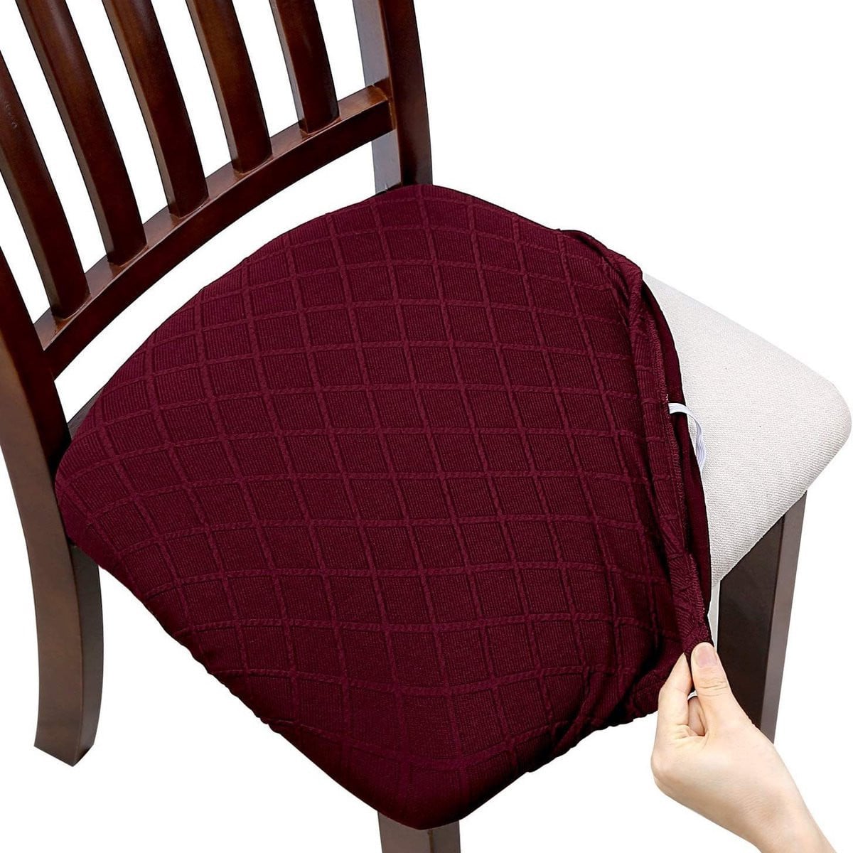 Set van 2 wasbare elastische jacquard stoelhoezen voor eetkamerstoelen, Bourgondië