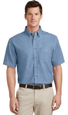 Port & Company SP11 Short Sleeve Value Denim Shirt in Faded Blue size Medium   Cotton
