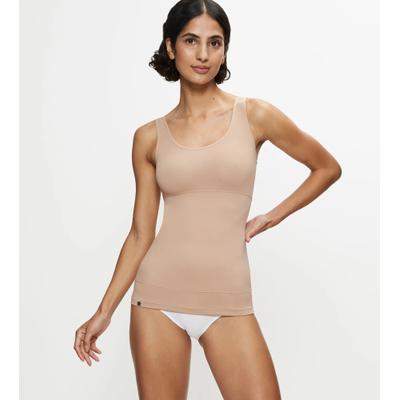 Shapinghemd TRIUMPH "Trendy Sensation", Damen, Gr. S, N-Gr, beige (macchiato), Single Jersey, Obermaterial: 87% Polyamid, 13% Elasthan, unifarben, körpernah, tiefer Rundhals, Unterhemden, breite Träger, Shape-Effekt, tiefer Rundhals-Ausschnitt
