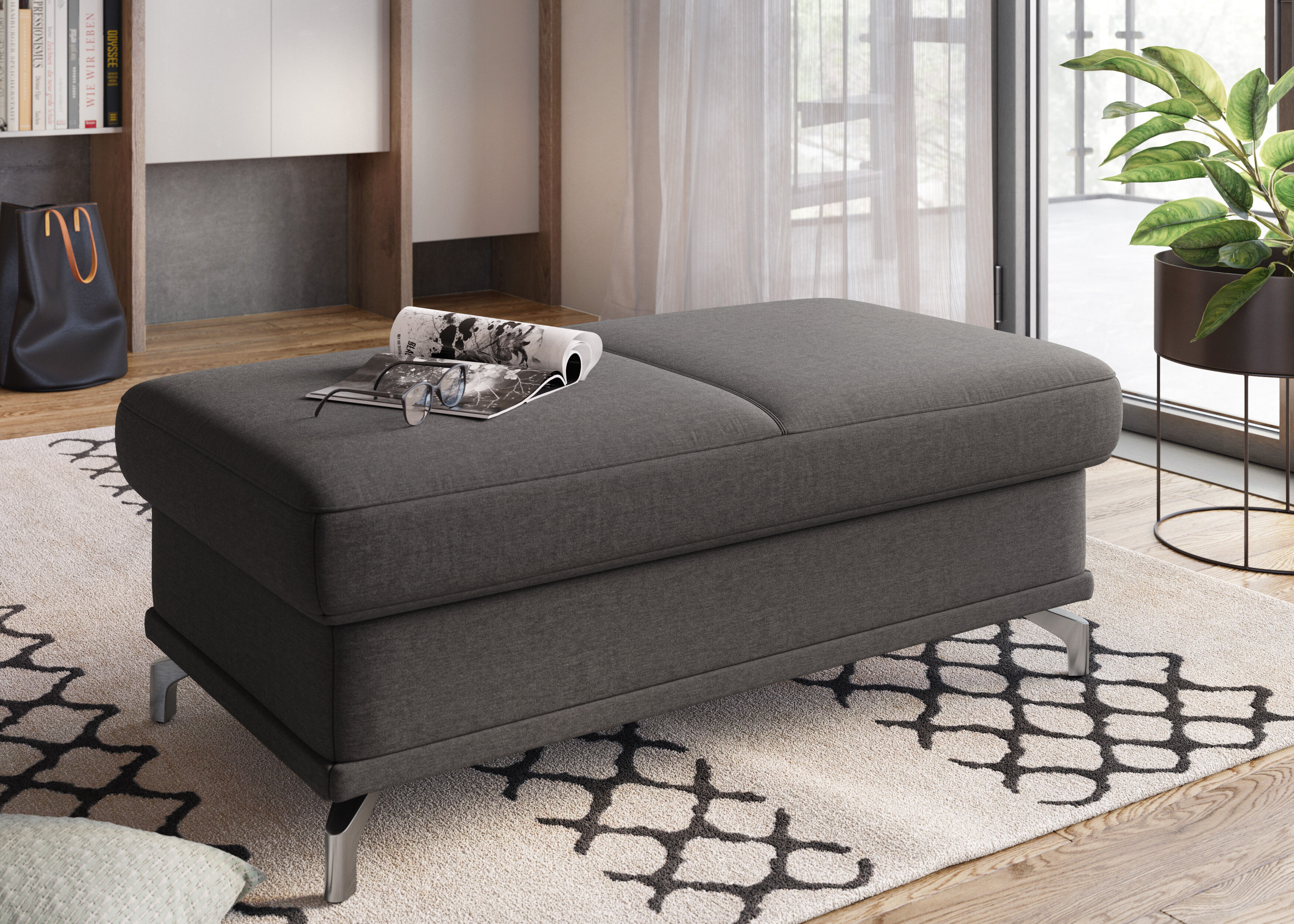 Hocker SIT & MORE "Cabrio, B: 133 cm", grau (fango), B:133cm H:48cm T:72cm, 100% Polyester, Hocker, Hocker, individuell zu kombinieren, Federkern fango B/H/T: 133cm x 48cm x 72cm, Luxus-Microfaser
