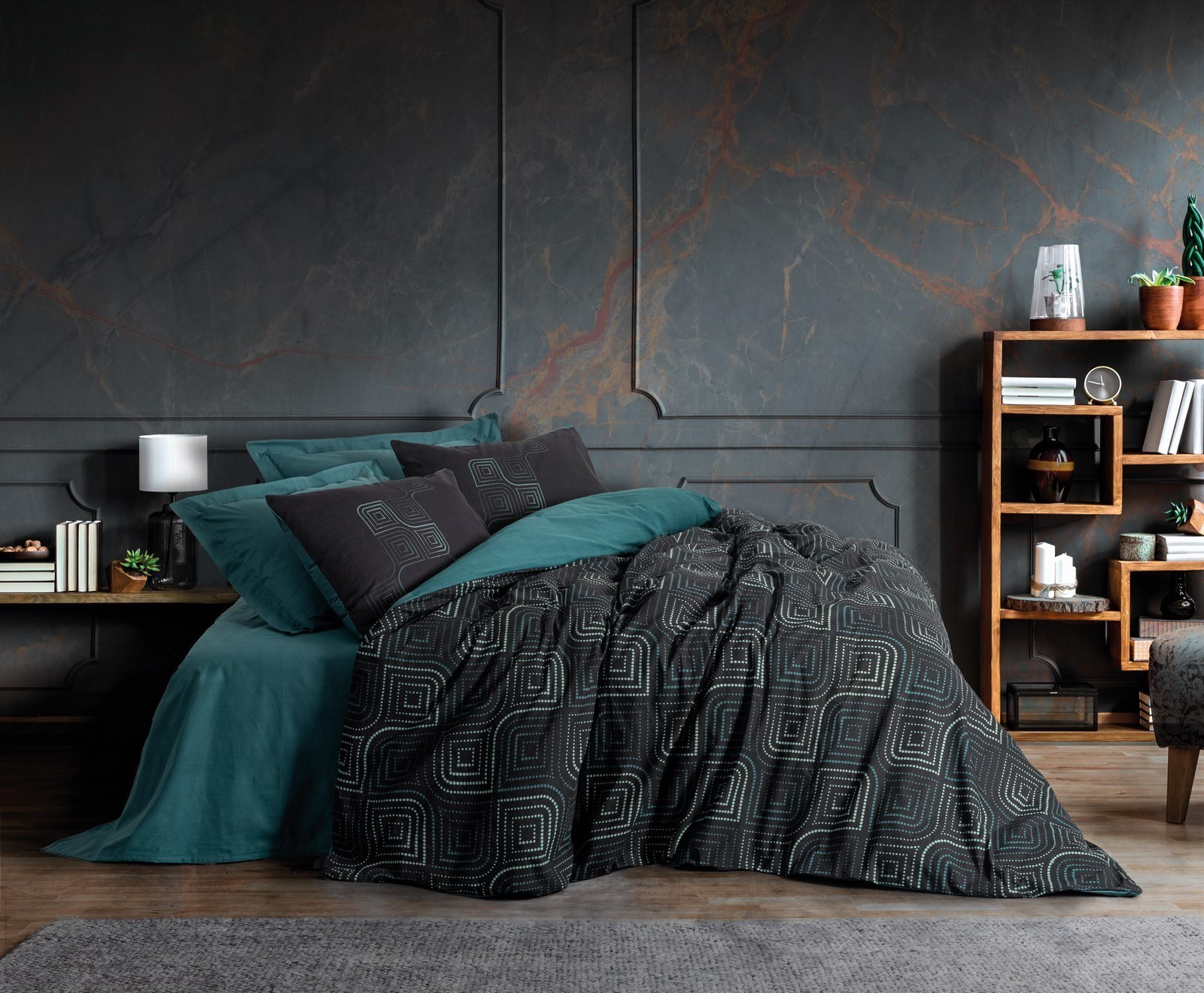 L'Essentiel Linge de Maison Noche Dubbele Dekbedovertrekset - Petrolblauw - 100% Katoen - 200 x 200 cm