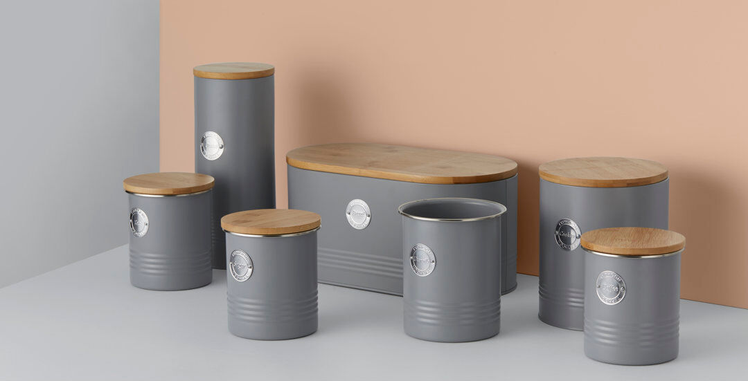 Typhoon Living 4 Piece Coffee, Tea, Sugar Jar Set and Bread Bin Set Grey 7.5ml