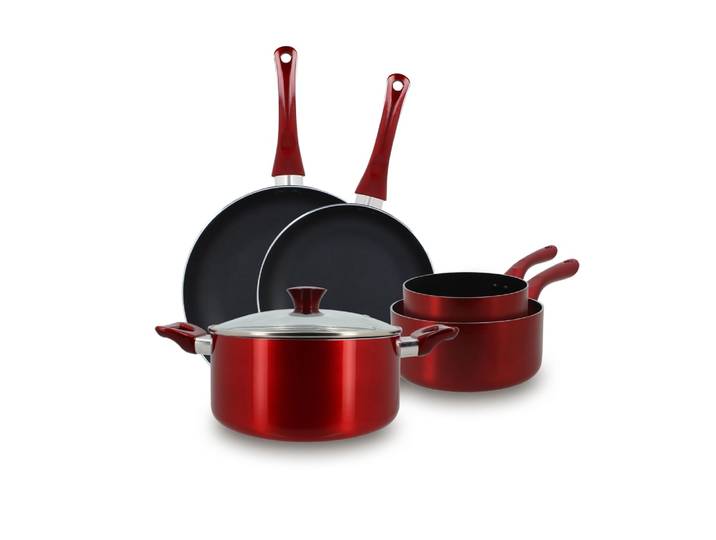 Batterie de cuisine 6 pièces aluminium rouge - tous feux