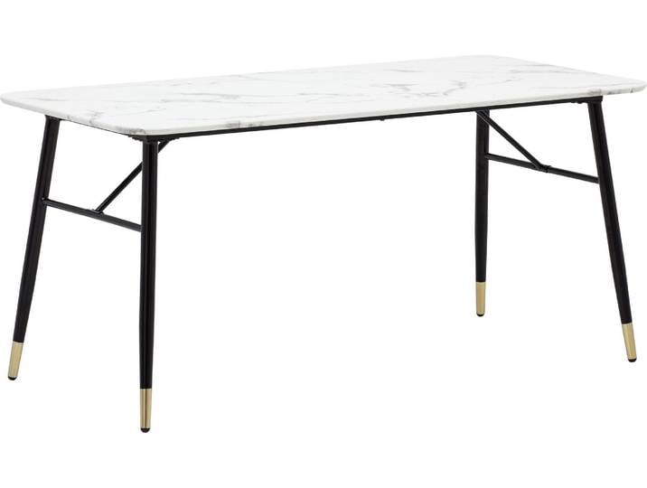 WOHNLING Table de salle à manger 180x90x76 cm Table à manger blanche aspect marbre Table de cuisine moderne Grande table à manger rectangulaire Table de salle à manger avec pieds métalliques