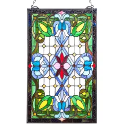 VEVOR Buntglasfensterpaneel (731 x 433 mm) hängendes Buntglas mit Kette, Buntglas im Tiffany-Stil zum Aufhängen, traditionelles rechteckiges Vintage-Kunsthandwerk Fensterdekor für Küche & Kirchen
