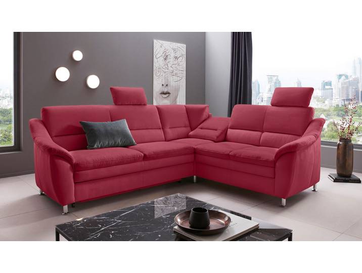 Ecksofa, Bordeaux, 249x209 cm, Luxus-Microfaser, Mit Bettfunktion & Schubkasten, Modern