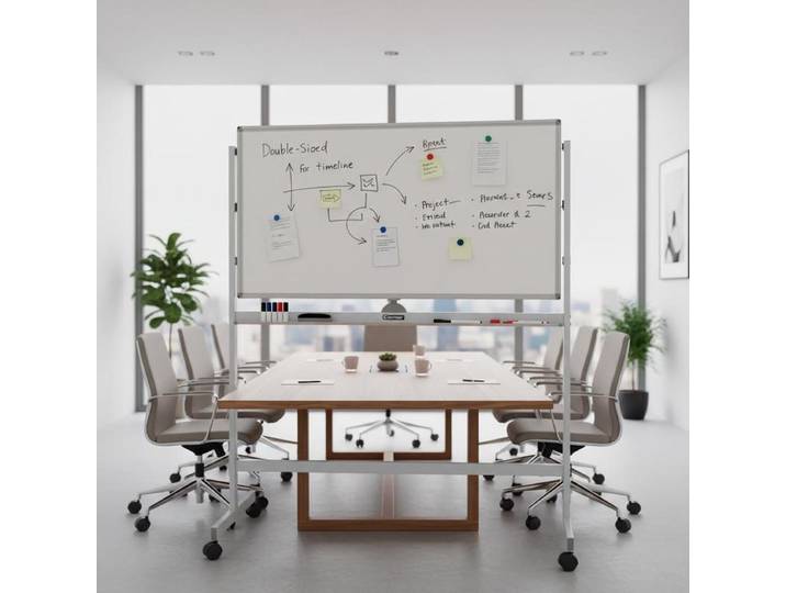 Tableau blanc magnétique double face avec stylos magnétiques et effaceur - Blanc