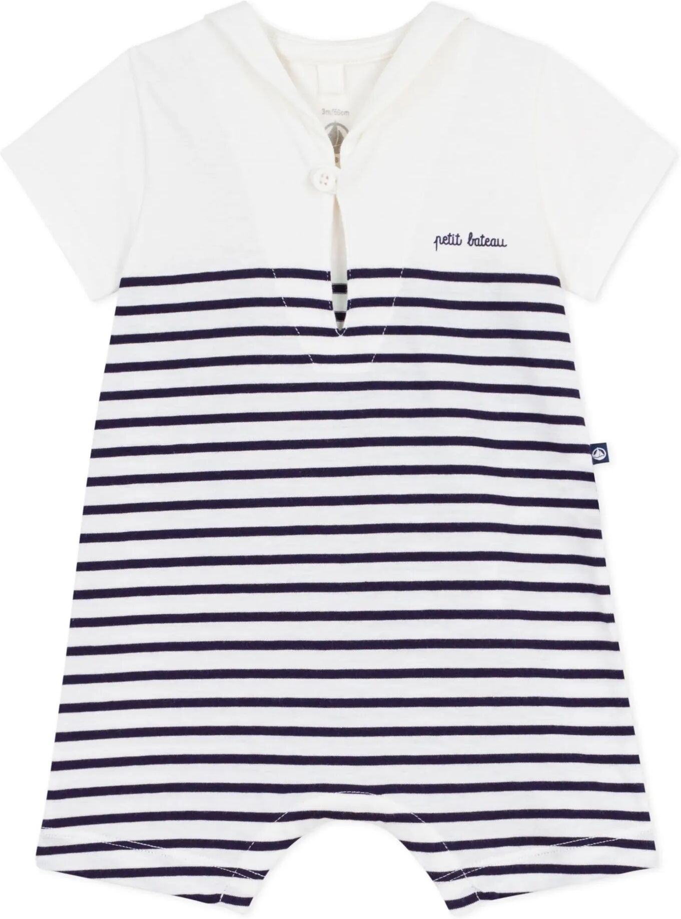 Petit Bateau Combishort Rayée Coton Bio Blanc 1 mois