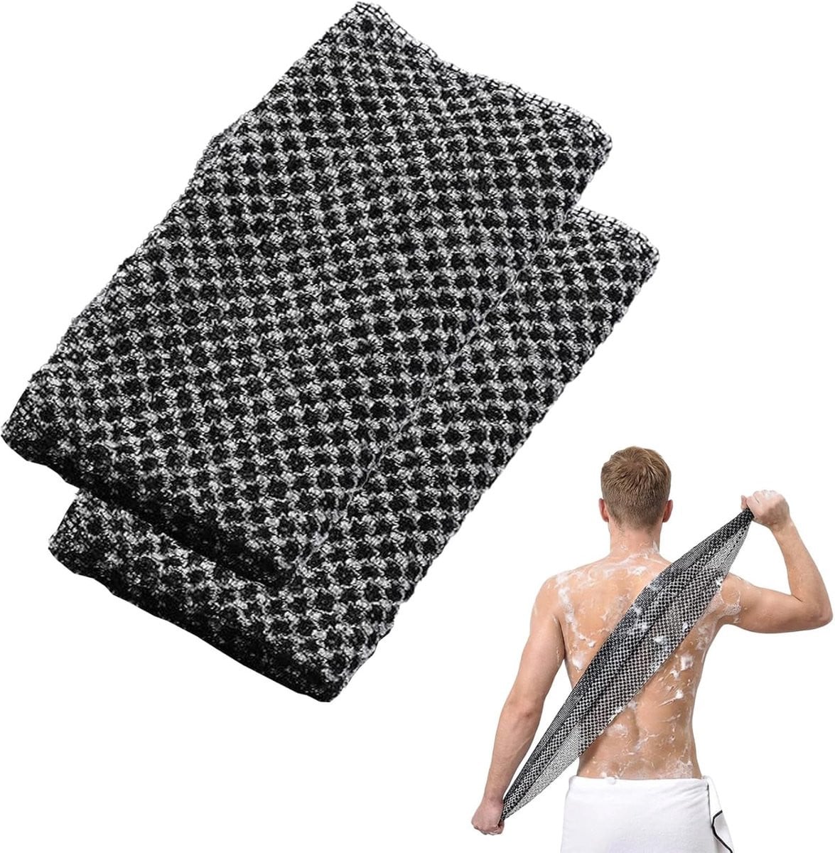 Set van 2 Exfoliërende badhanddoeken - Unisex - Zwart
