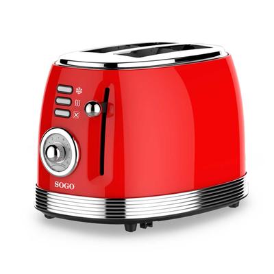 Sogo Retro Toaster Rot 850W, 2‑Scheiben‑Kapazität, Aufwärm‑/Auftaufunktion, Vintage‑Design mit Bräunungsregler