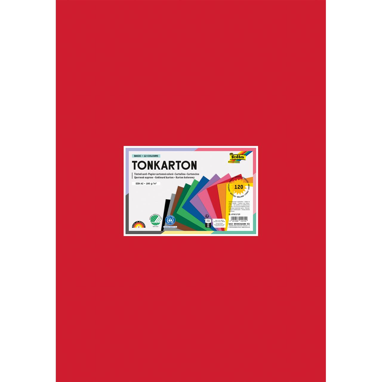 folia Tonpapier farbsortiert 180 g/qm 120 Blatt DIN A2