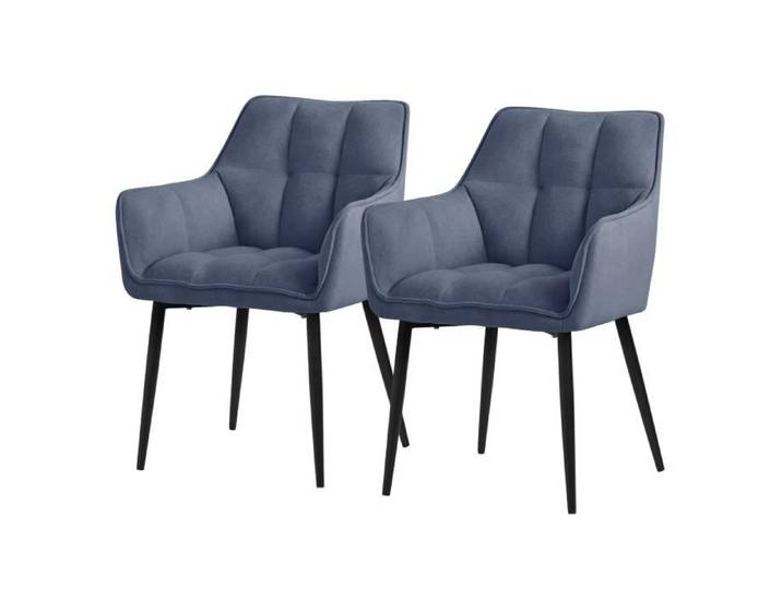 ML-Design Lot de 2 Chaises Salle à Manger en Tissu Éponge Bleu Chaises Cuisine Rembourrée Fauteuil Ergonomique Design Élégant