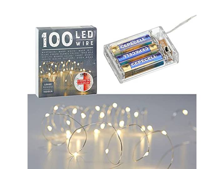 Cepewa Micro Draad Fee Lichten Ster Warm Wit Zilver Batterij Decoratie Verlichting Kerst Timer (1 x 100 LED Micro Draad Fee Lichten)
