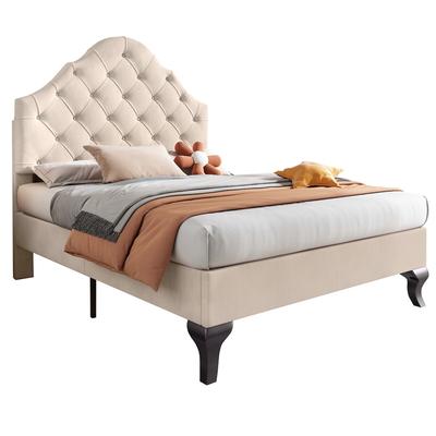 Polsterbett 90x200 cm aus Samt mit höhenverstellbarem Kopfteil–stilvolles Design und hohem Komfort Beige
