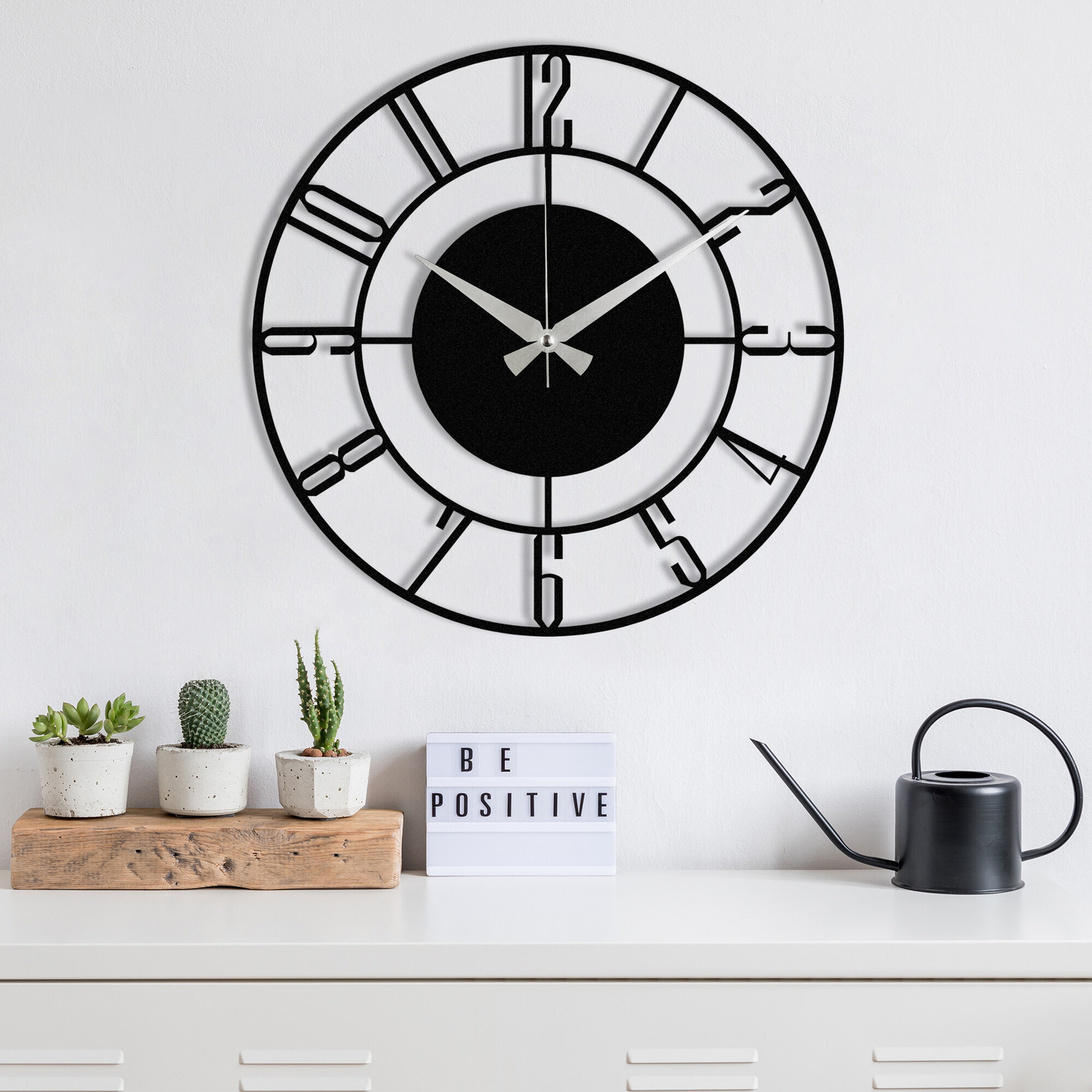 Opviq Enzoclock Model S011 Wandklok, zwart, metaal, 48 x 48 cm