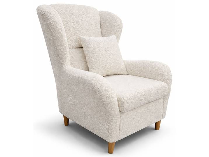 Ohrensessel Teddlo, cremefarbener Chenille, Beine aus Buche