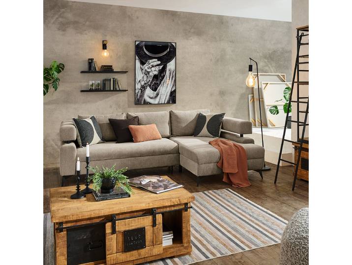 Ecksofa mit Schlaffunktion Beige Webstoff Solana 265 x 89 x 184cm Ottomane davorstehend rechts mit Schlaffunktion Modern