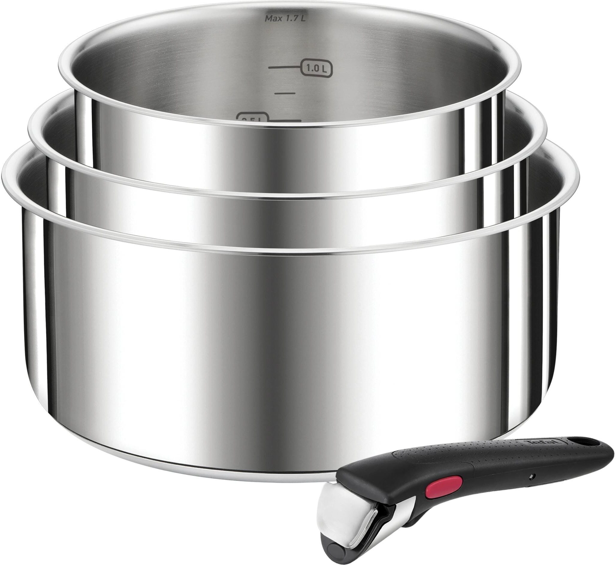 Kasserolle TEFAL "Ingenio Preference 16 cm/18 cm/20 cm", silber (silberfarben), Ø:20cm, Töpfe, Kasserolle silberfarben 0 l + Ø 20cm