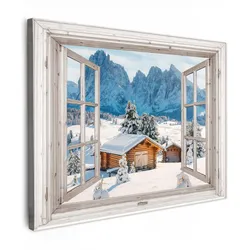 LEINWANDBILD Winterlandschaft - Hütte - Berge - Ausblicke - Aussicht - Natur Wandbild 40x30 cm