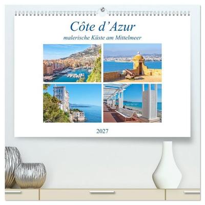 Côte d’Azur - malerische Küste am Mittelmeer (hochwertiger Premium Wandkalender 2027 DIN A2 quer), Kunstdruck in Hochglanz