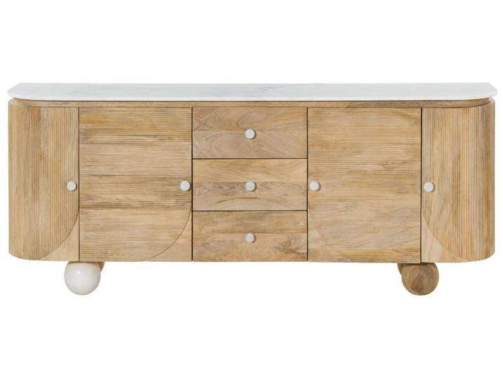 Sideboard Mango 200x40x80 natur lackiert / Marmor weiß FLORENZ #122