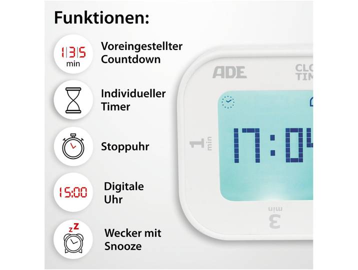 Küchenwecker ADE Weiss ABS/Kunststoff H 2.7 cm