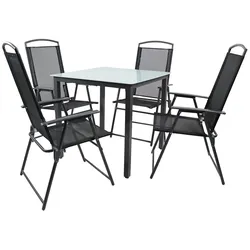 VCM 5-tlg Gartenmöbel Sitzgruppe Gartenmöbel Glas Tisch Stühle Hochlehner Set 80 Mattglas