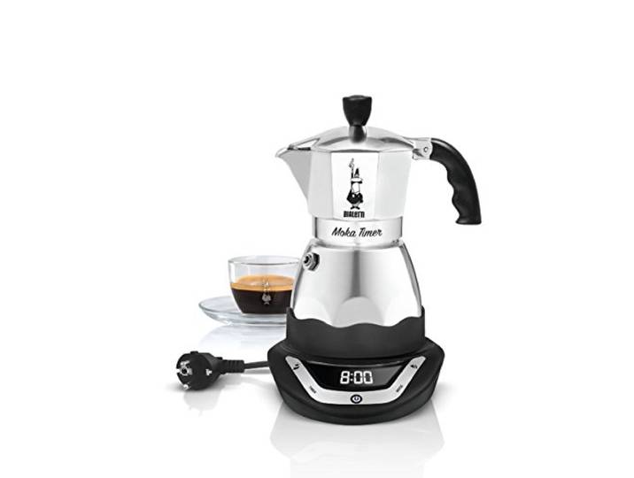 Bialetti Moka Timer, Elektrische Kaffeemaschine mit eingebautem Timer, 3 Tassen, 365 W, Schwarz
