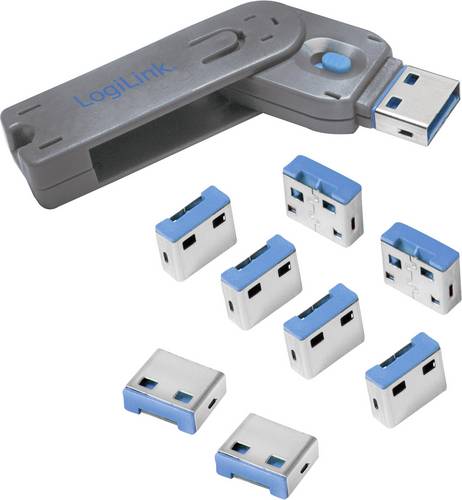 LogiLink USB-A Port Schloss AU0045 8er Set Silber, Blau inkl. 1 Schlüssel AU0045