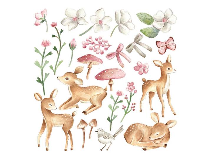 Wallfluent Wandaufkleber 130x192cm - Waldtiere, Mehrfarbig, Kunststoff, Rechteckig, 130x192x0.1 cm, Tapeten & Wandverkleidungen, Wandtattoos & Sticker, Wandtattoos
