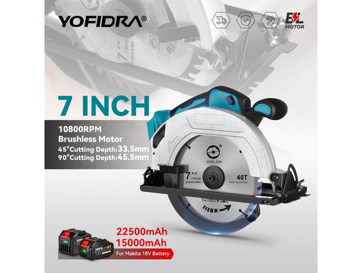 YOFIDRA 185MM scie circulaire électrique sans brosse scie domestique Rechargeable Machine de découpe multifonction pour broche de batterie Makita